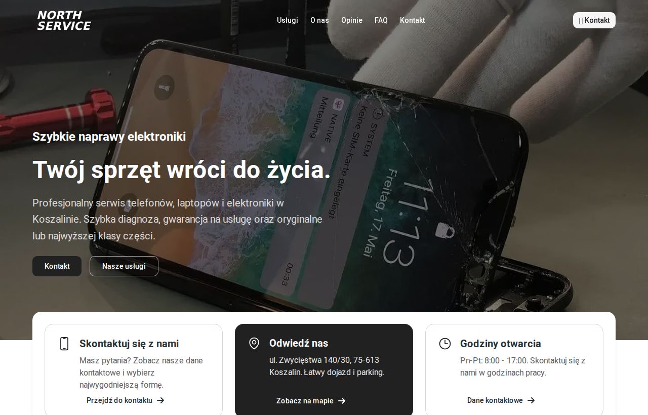 Strona NorthService na telefonie